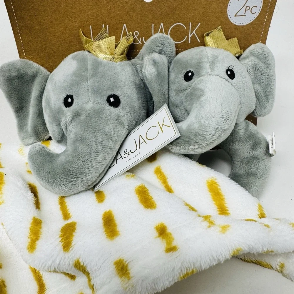 Lila & Jack Elephant Floral Flower Lovey Security Blanket Rattle 2pc Gift‎ Set